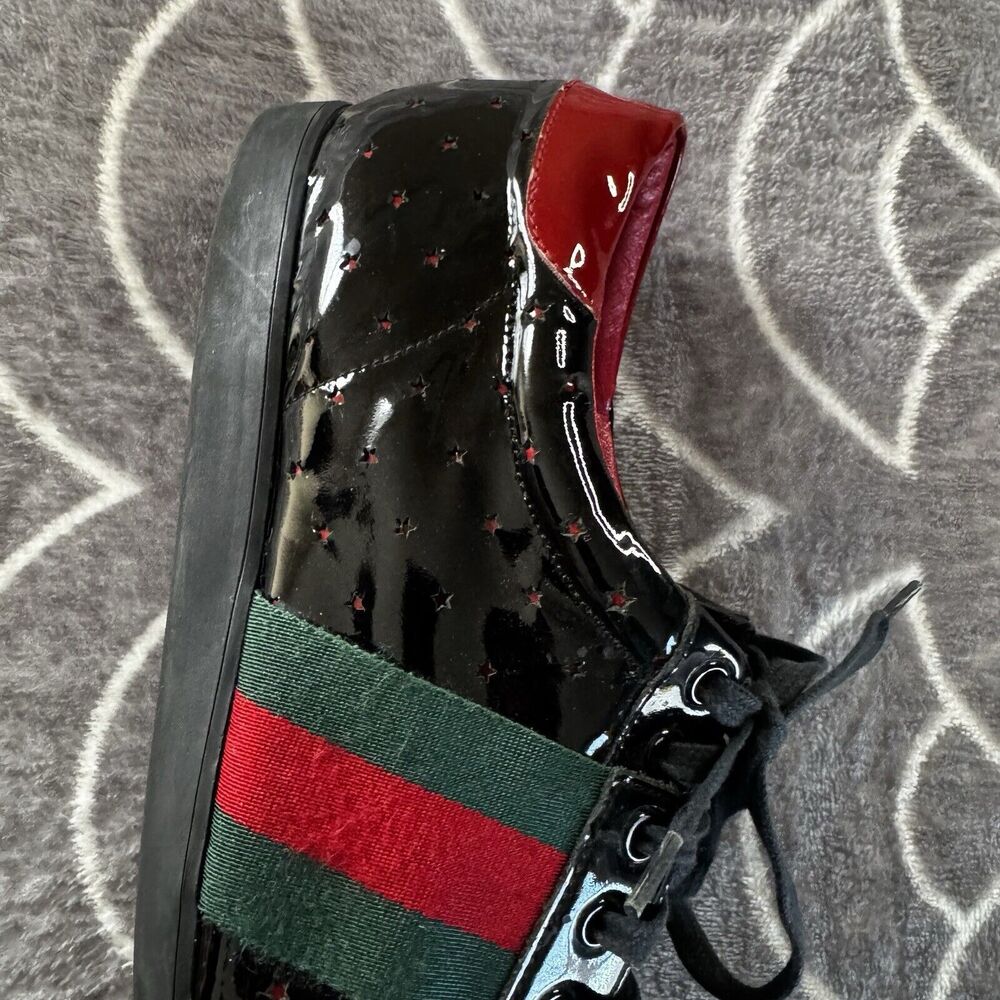 Gucci Black Patent Leather Casual Low Top Lace Up Reflective Men's Shoe Sz 9.5 - Picture 9 of 16